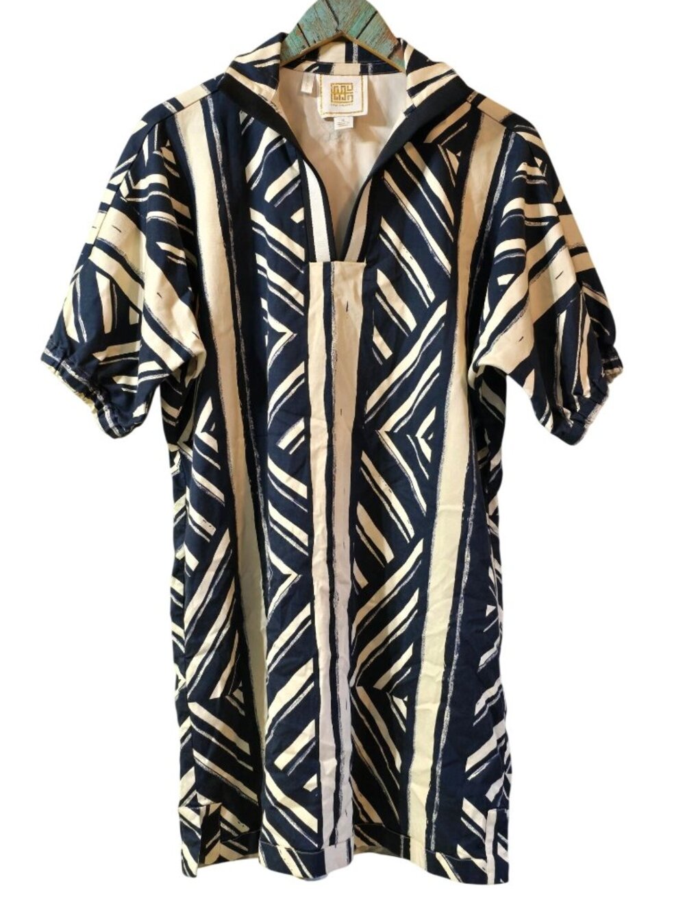 Emily McCarthy Midi Poppy Zig Zag Deep V, Collared Dress, Sz S
